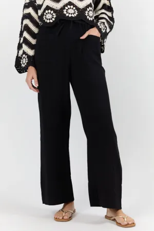 In The Breeze Black Gauze Pull On Wide Leg Pants SALE