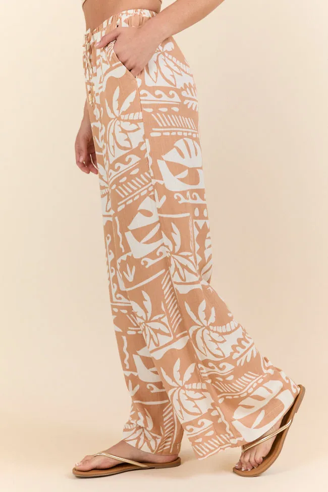 Island Escape Taupe Printed Pull On Pants