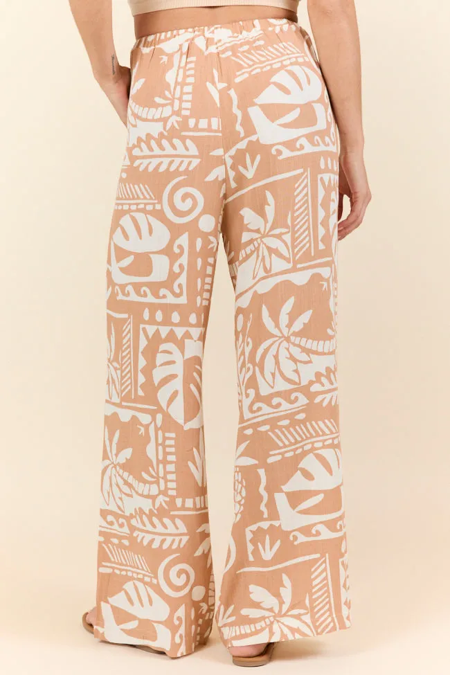 Island Escape Taupe Printed Pull On Pants