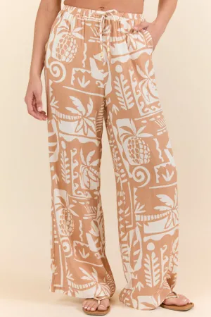 Island Escape Taupe Printed Pull On Pants