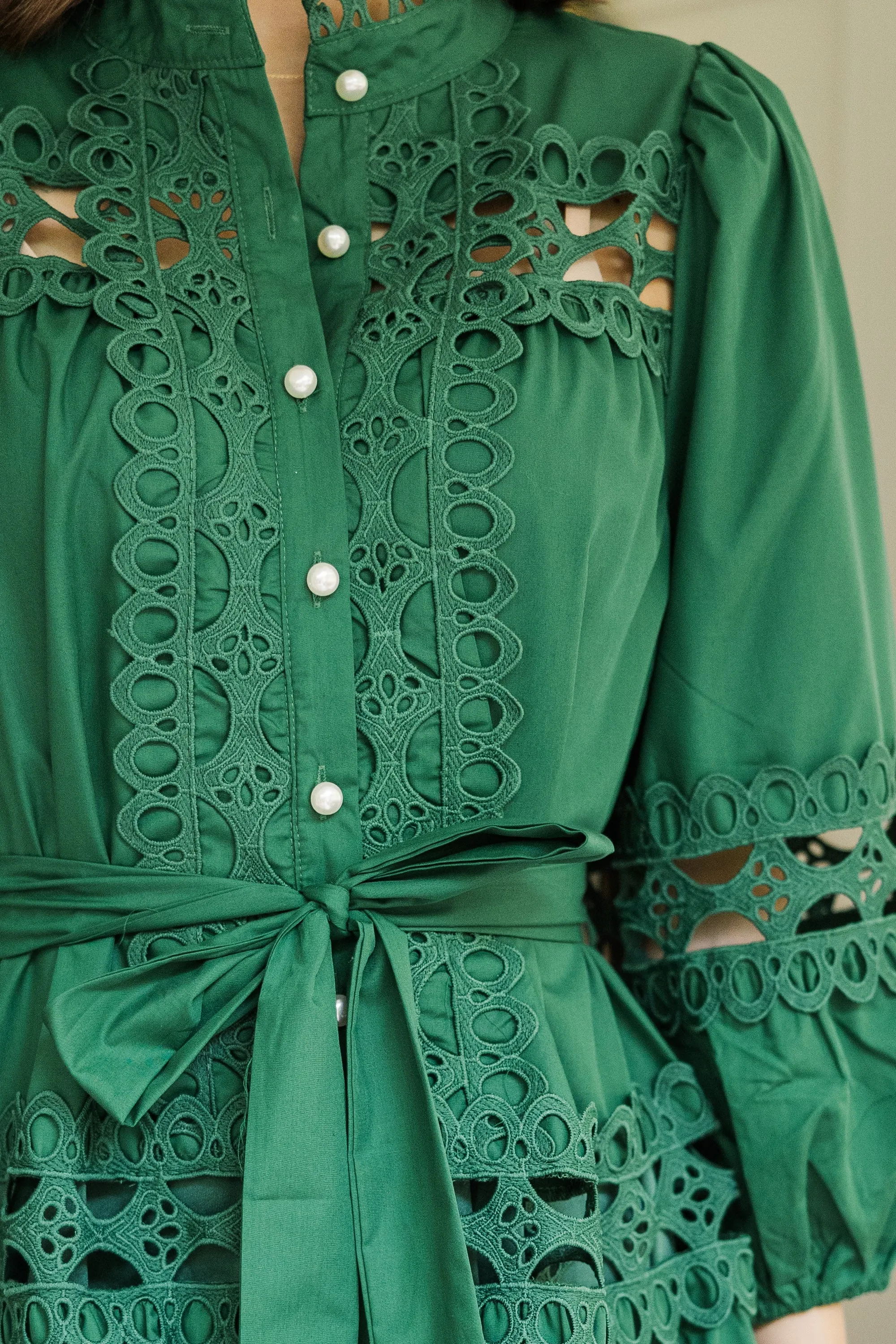 It's Your Story Forest Green Crochet Dress