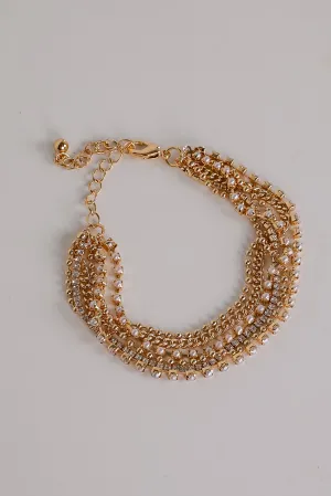 Laura Gold Rhinestone   Pearl Layered Chain Bracelet