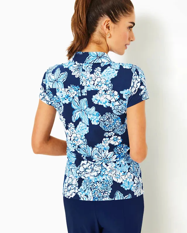 Lilly Pulitzer Women's UPF 50  Luxletic Frida Polo Top - Low Tide Navy Bouquet All Day