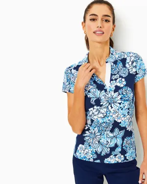Lilly Pulitzer Women's UPF 50  Luxletic Frida Polo Top - Low Tide Navy Bouquet All Day