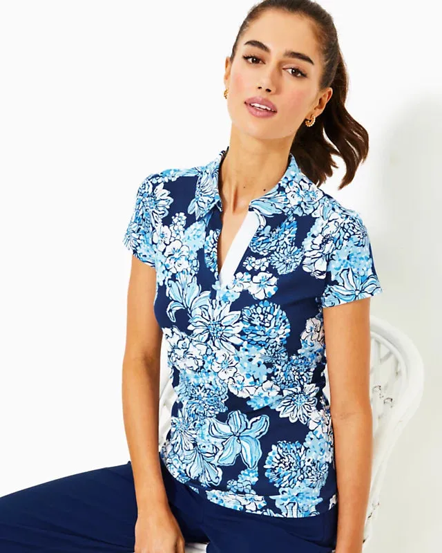 Lilly Pulitzer Women's UPF 50  Luxletic Frida Polo Top - Low Tide Navy Bouquet All Day