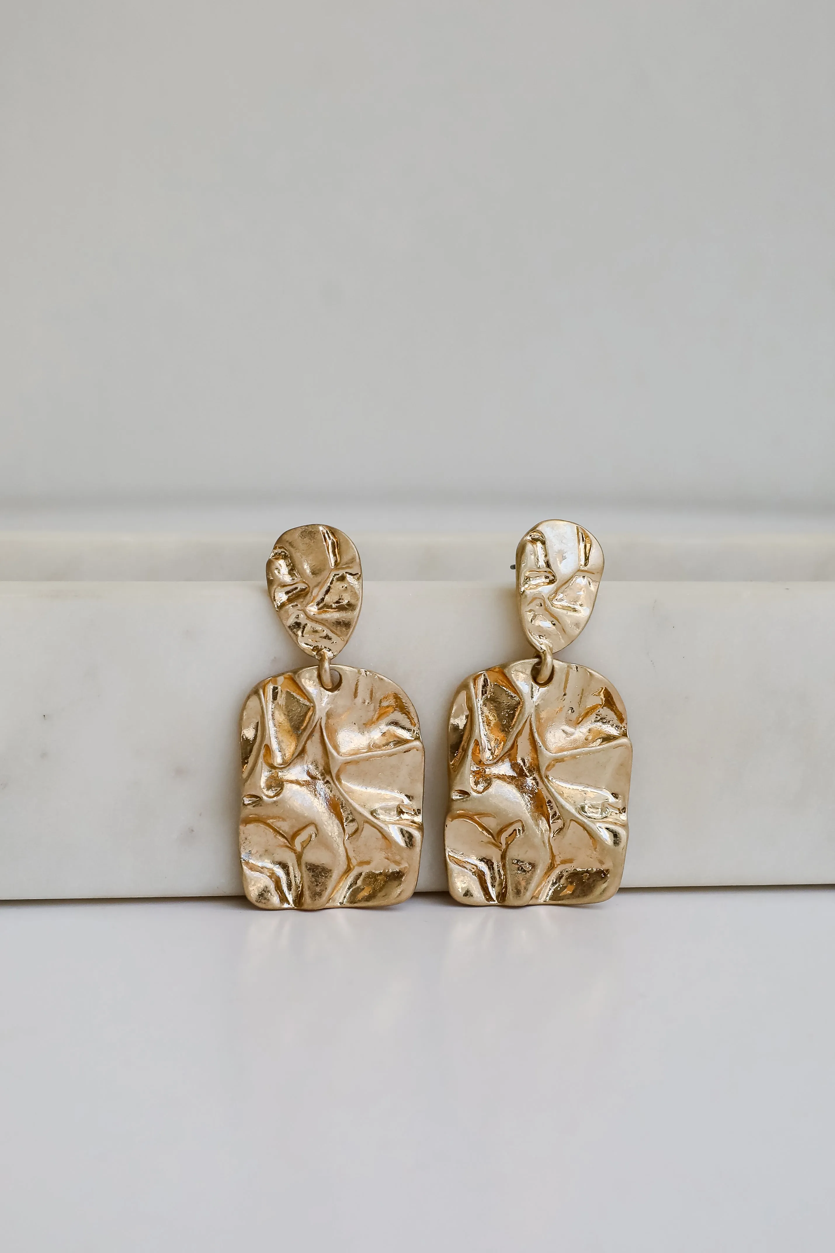 Lola Gold Hammered Drop Earrings