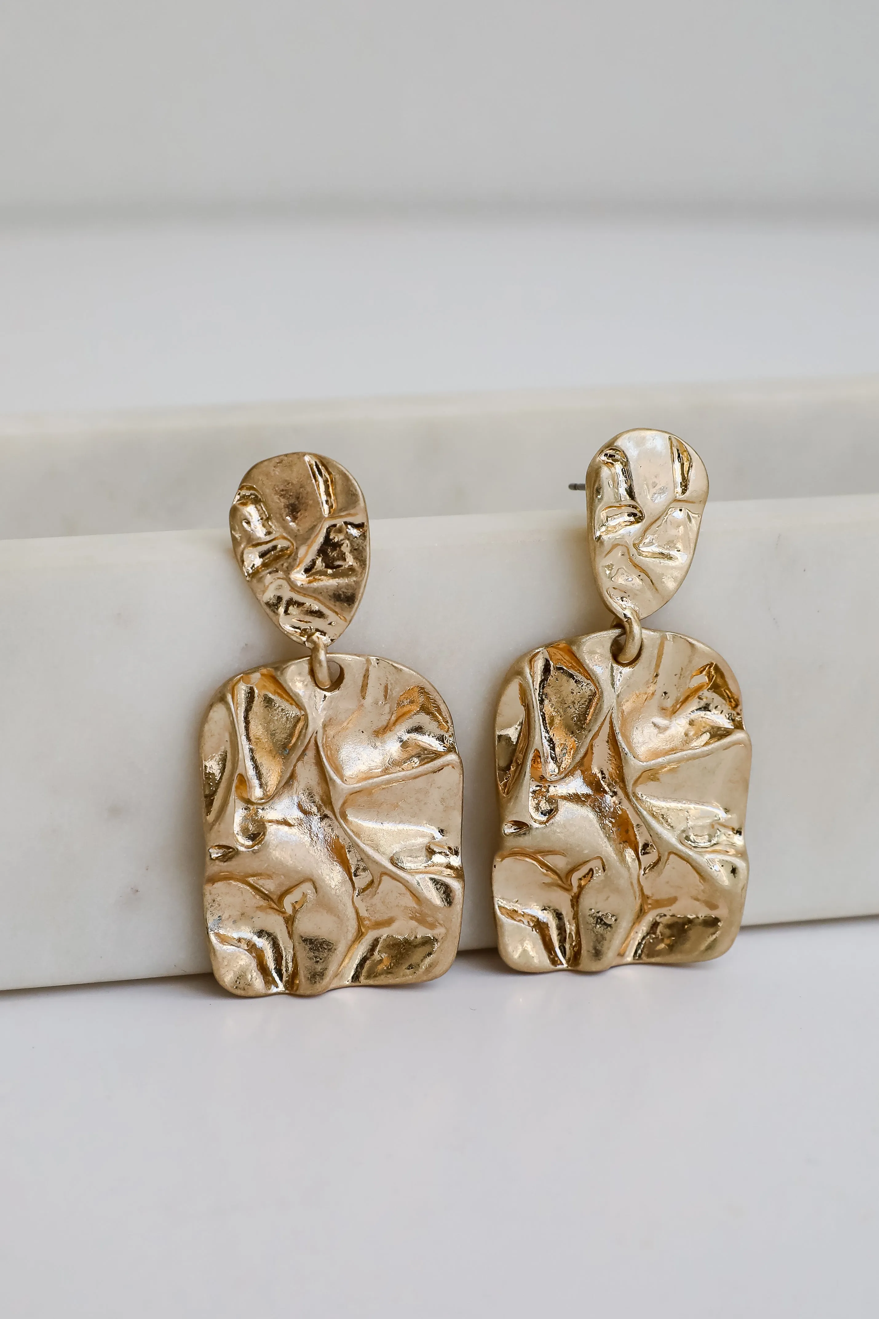 Lola Gold Hammered Drop Earrings