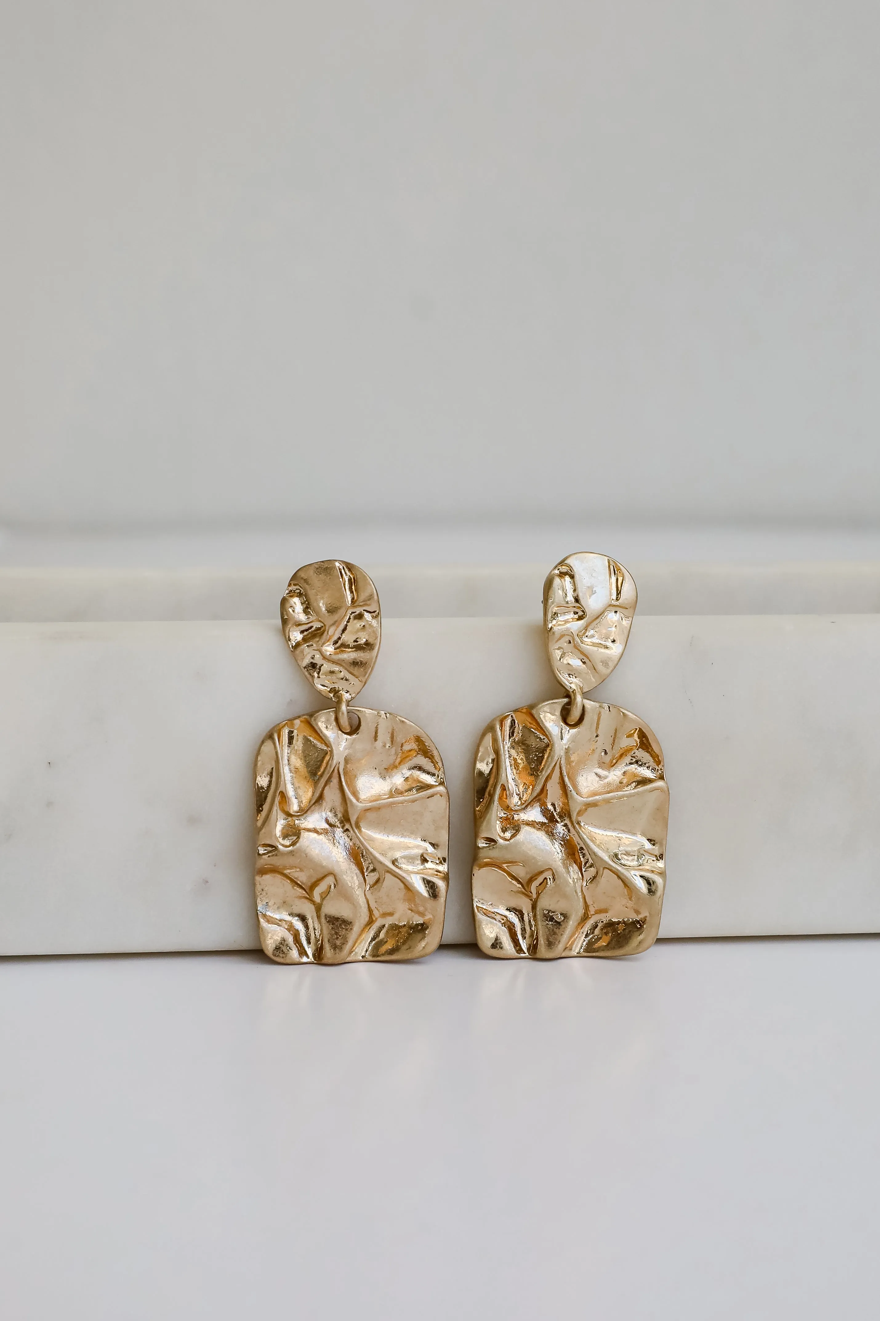 Lola Gold Hammered Drop Earrings