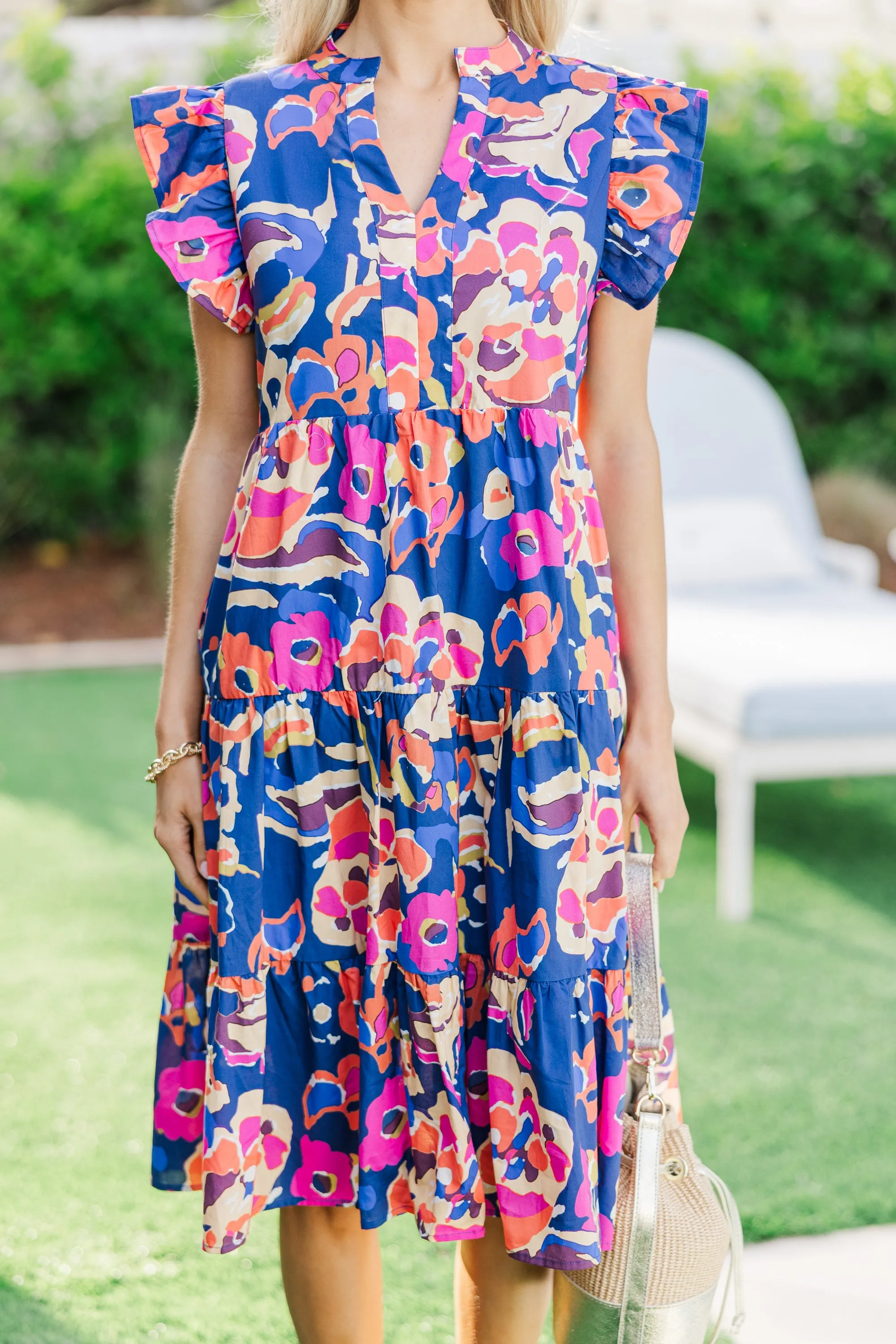 Make It Your Own Navy Blue Floral Tiered Dress