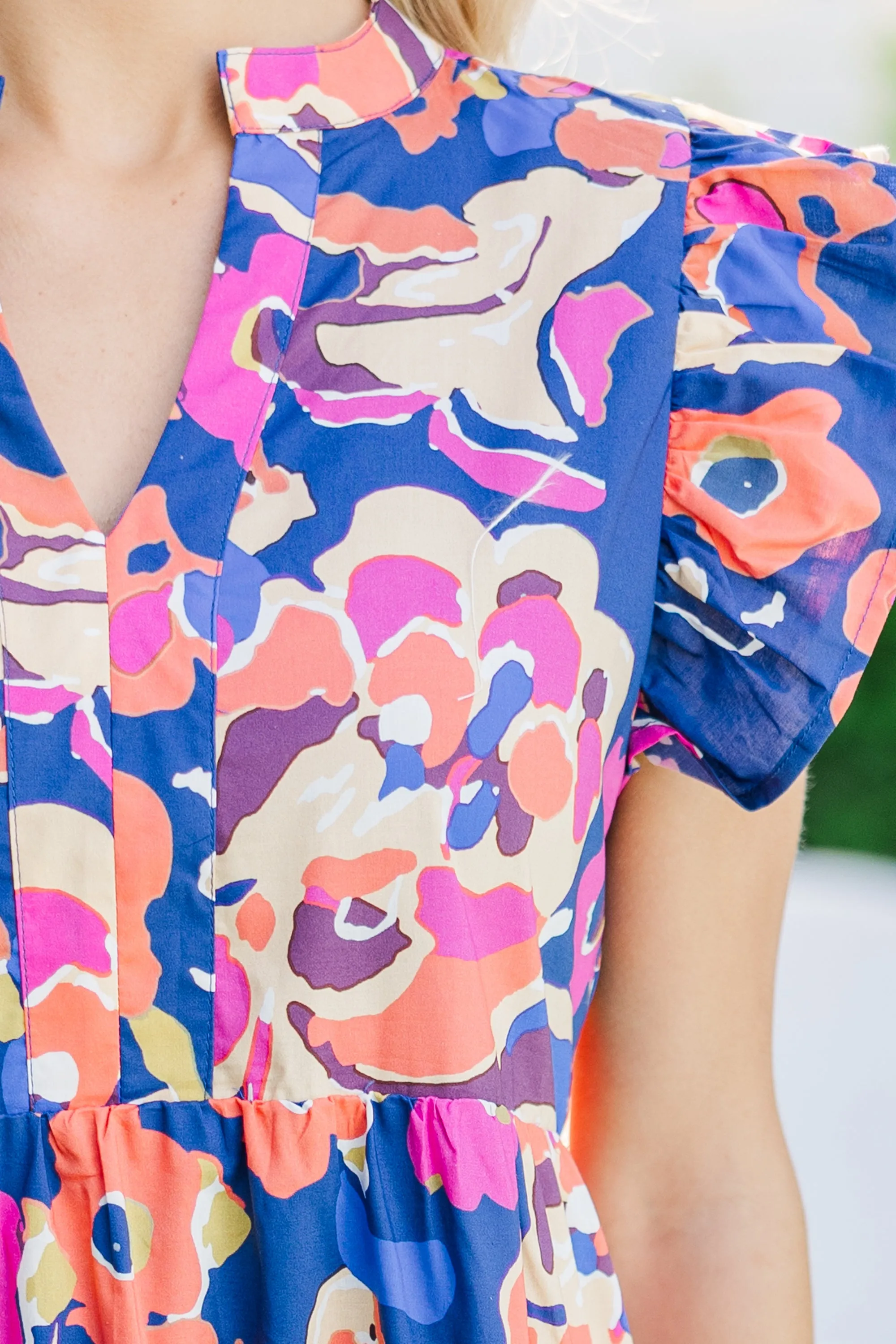 Make It Your Own Navy Blue Floral Tiered Dress