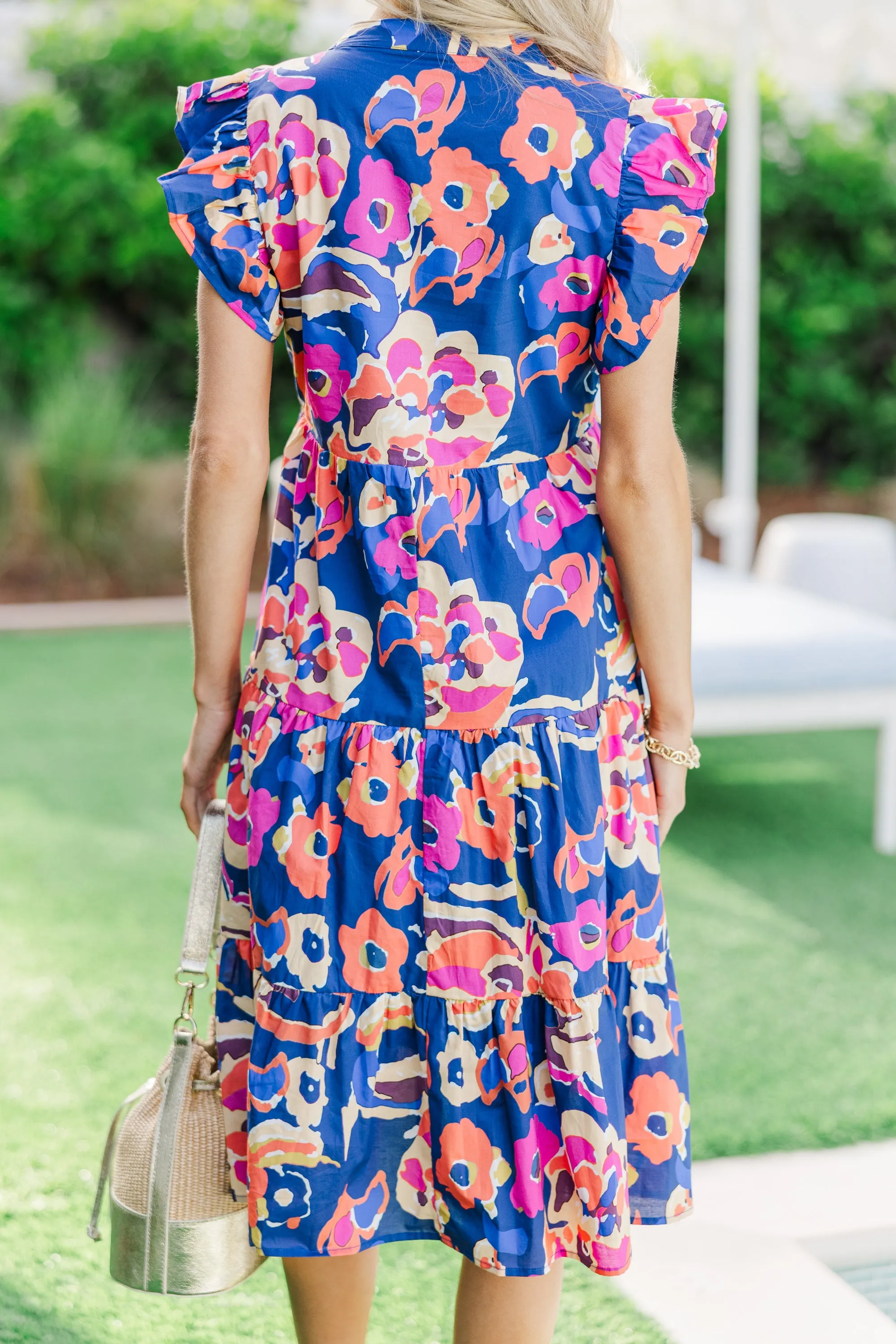 Make It Your Own Navy Blue Floral Tiered Dress