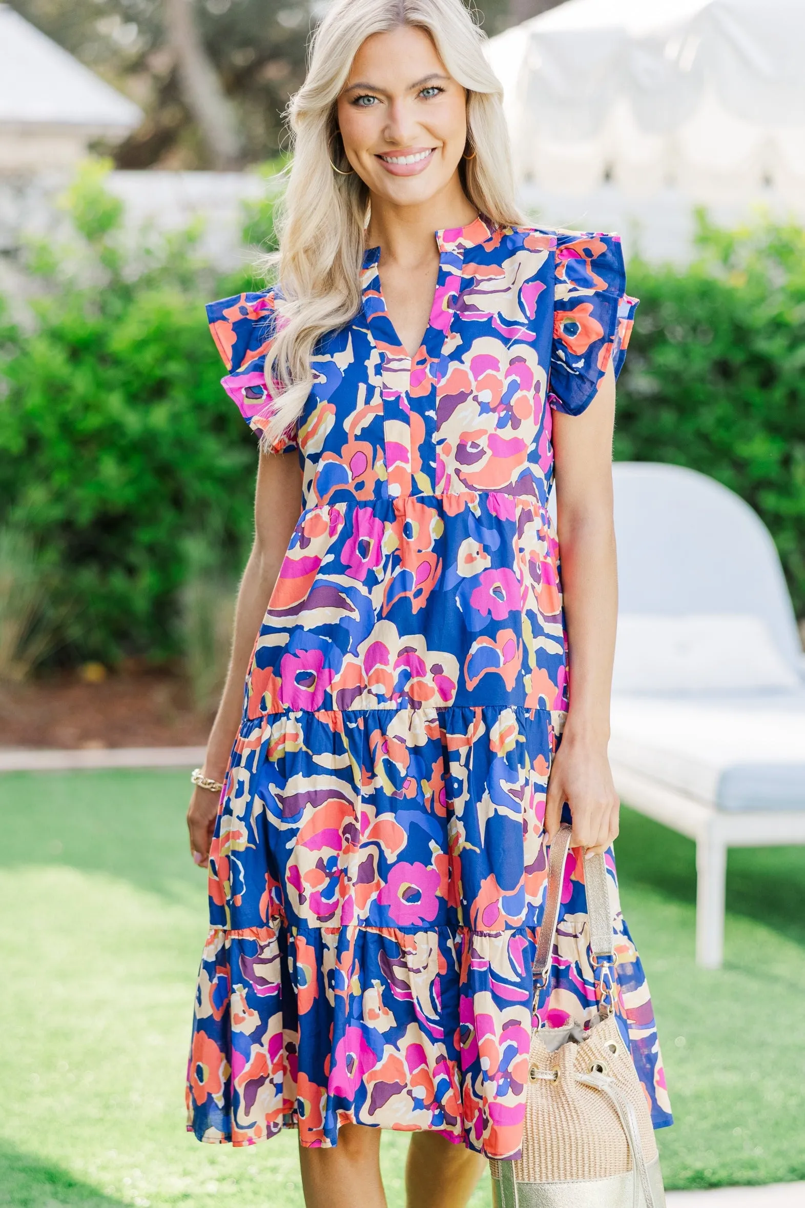 Make It Your Own Navy Blue Floral Tiered Dress