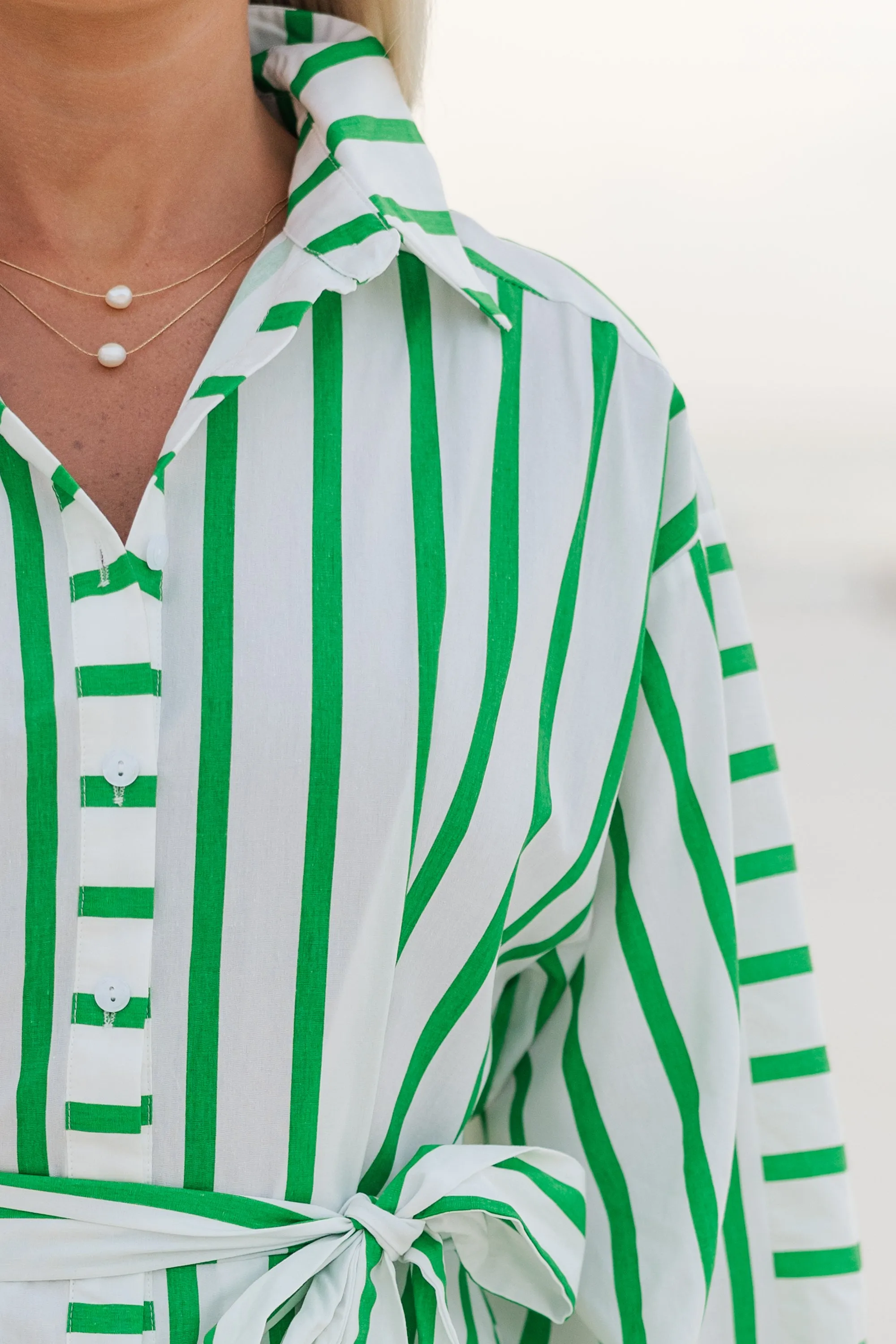 Moving On Green Striped Dress