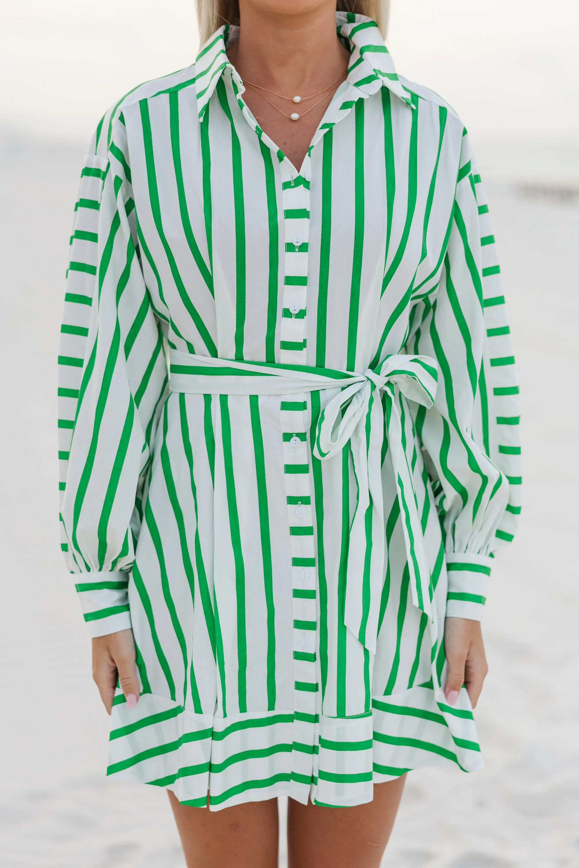 Moving On Green Striped Dress