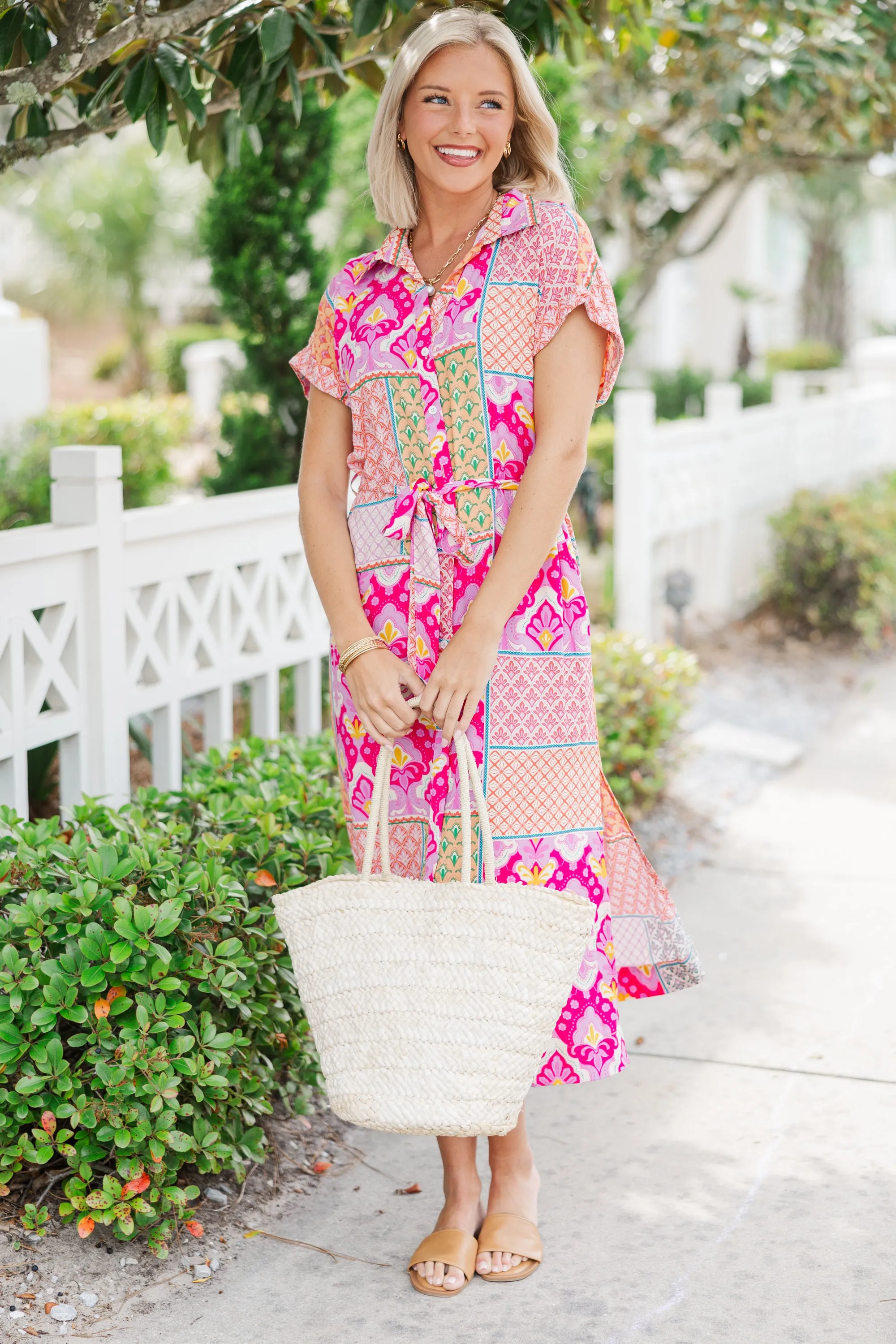 On Your Heart Pink Floral Midi Dress