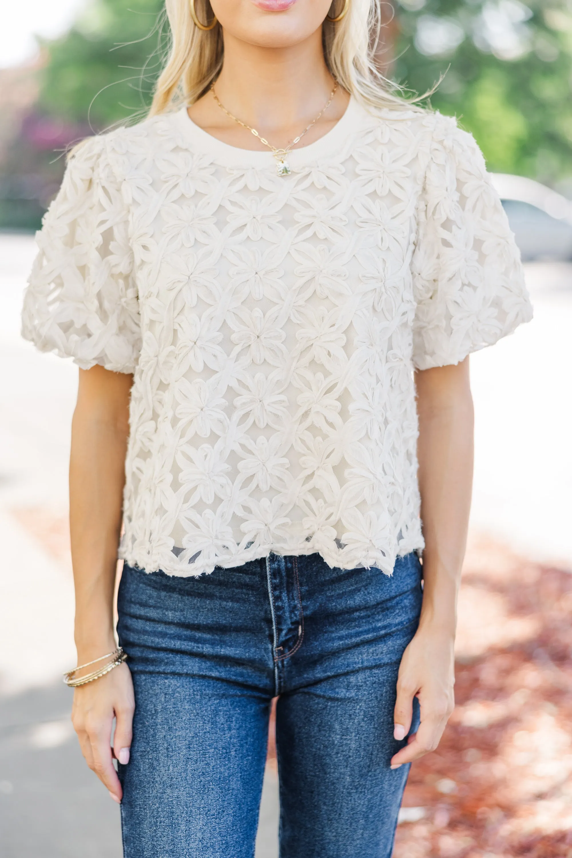 On Your Own Cream Textured Blouse