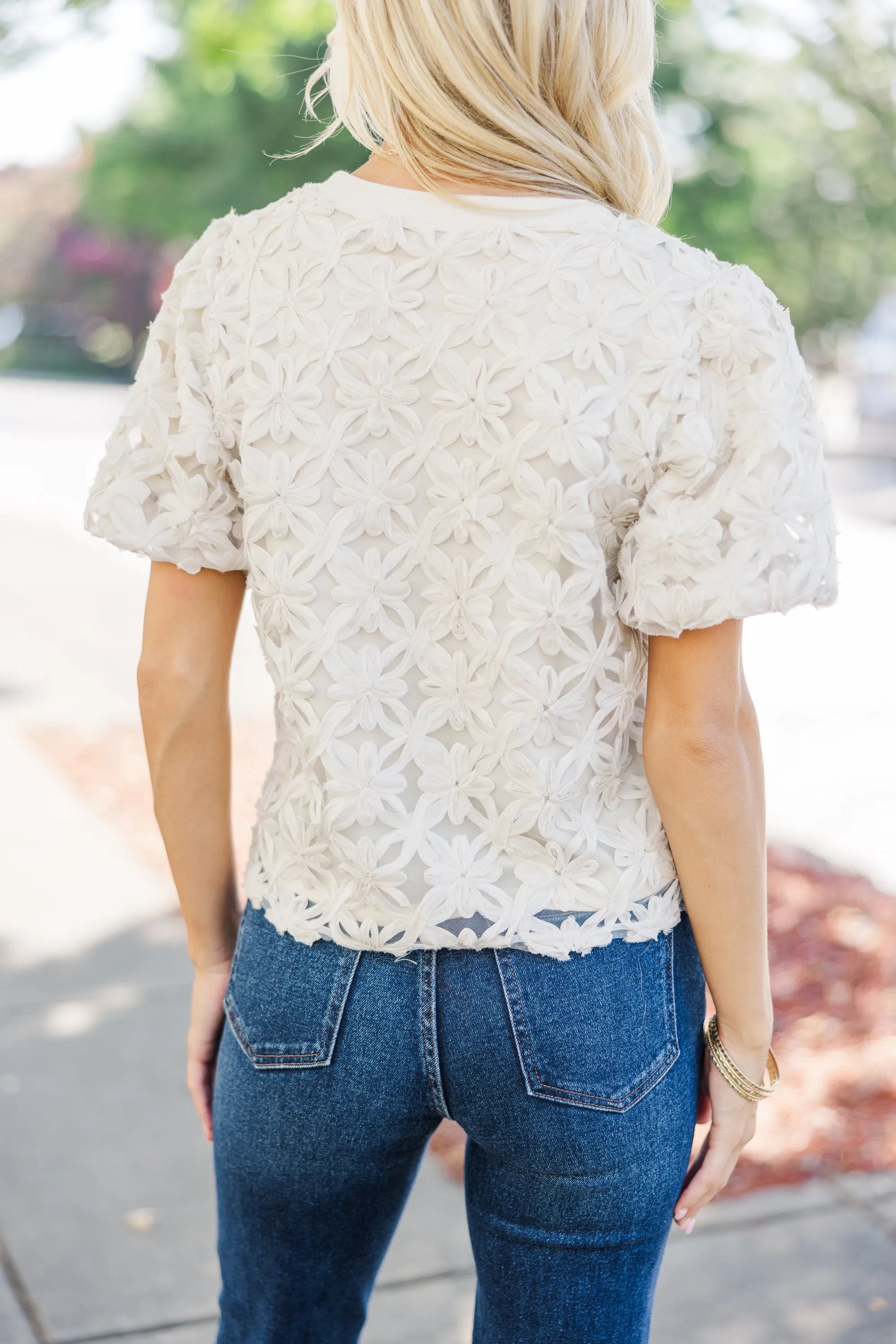 On Your Own Cream Textured Blouse