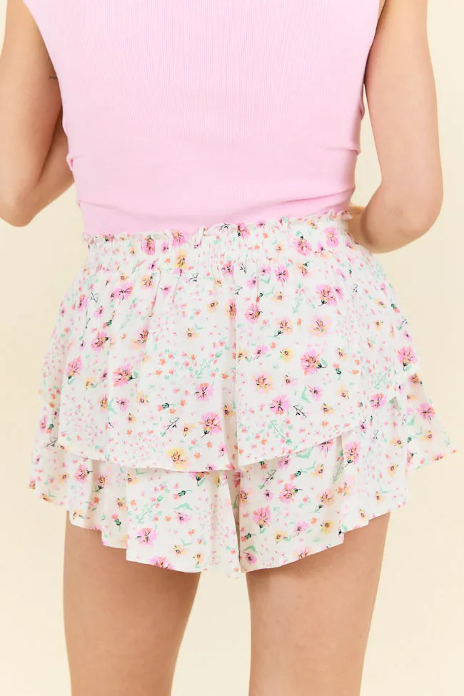 Own It Pink Multi Floral Ruffle Skort