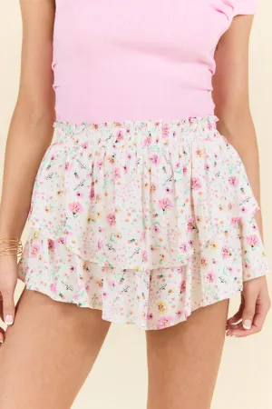 Own It Pink Multi Floral Ruffle Skort