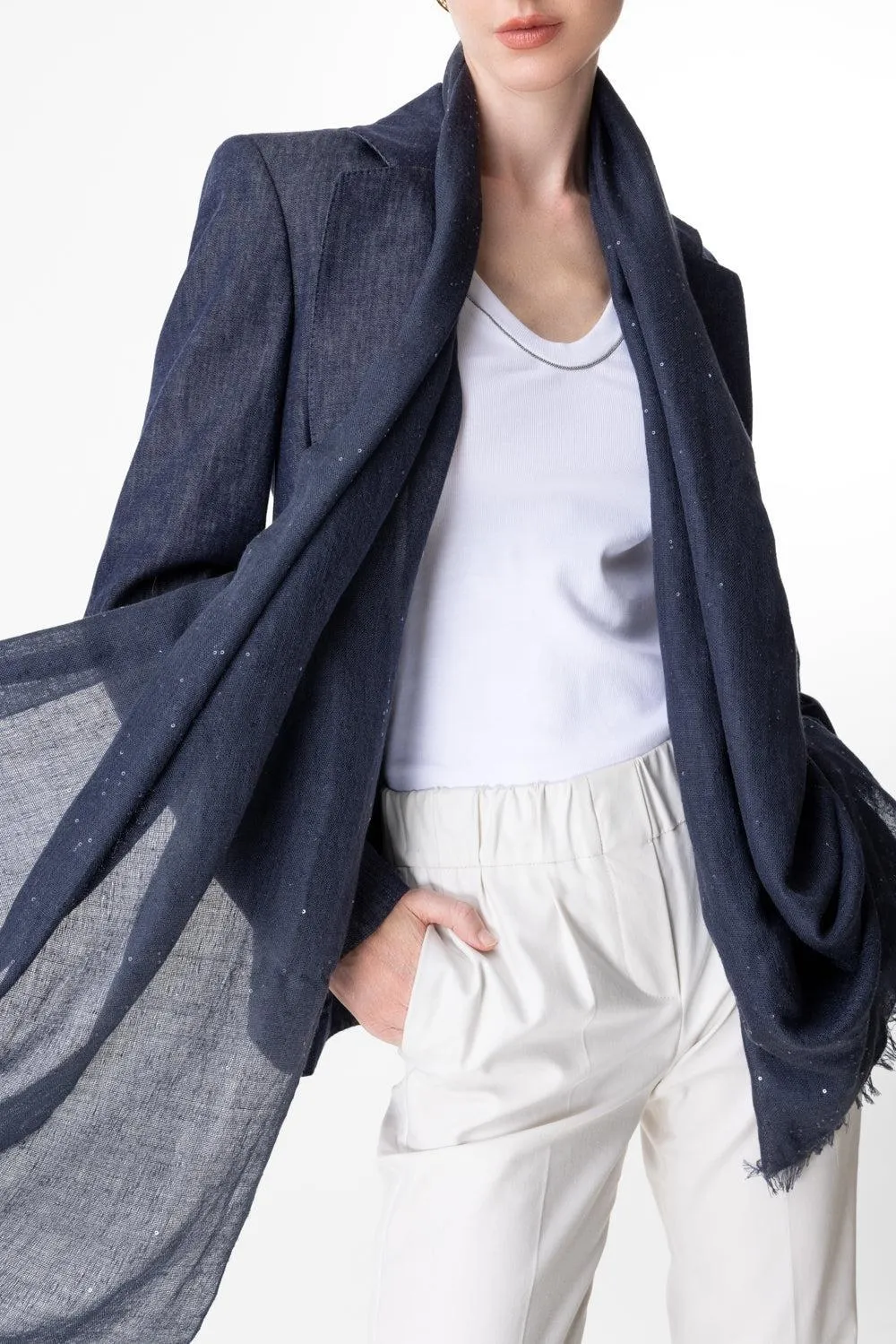 Pailette Scarf - Navy