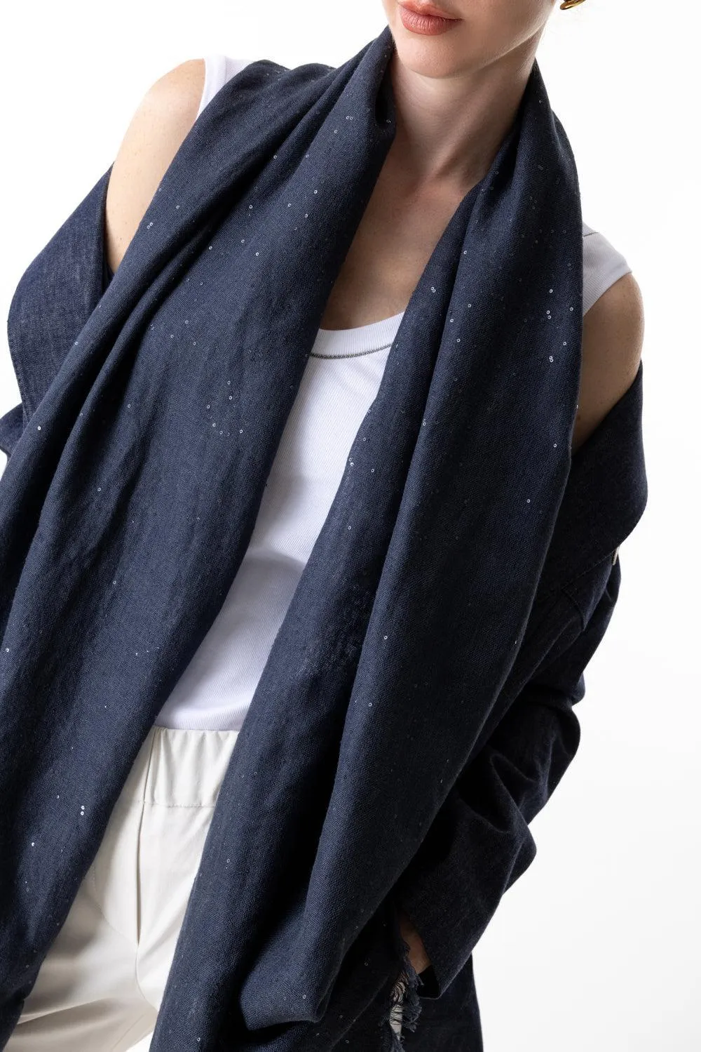 Pailette Scarf - Navy