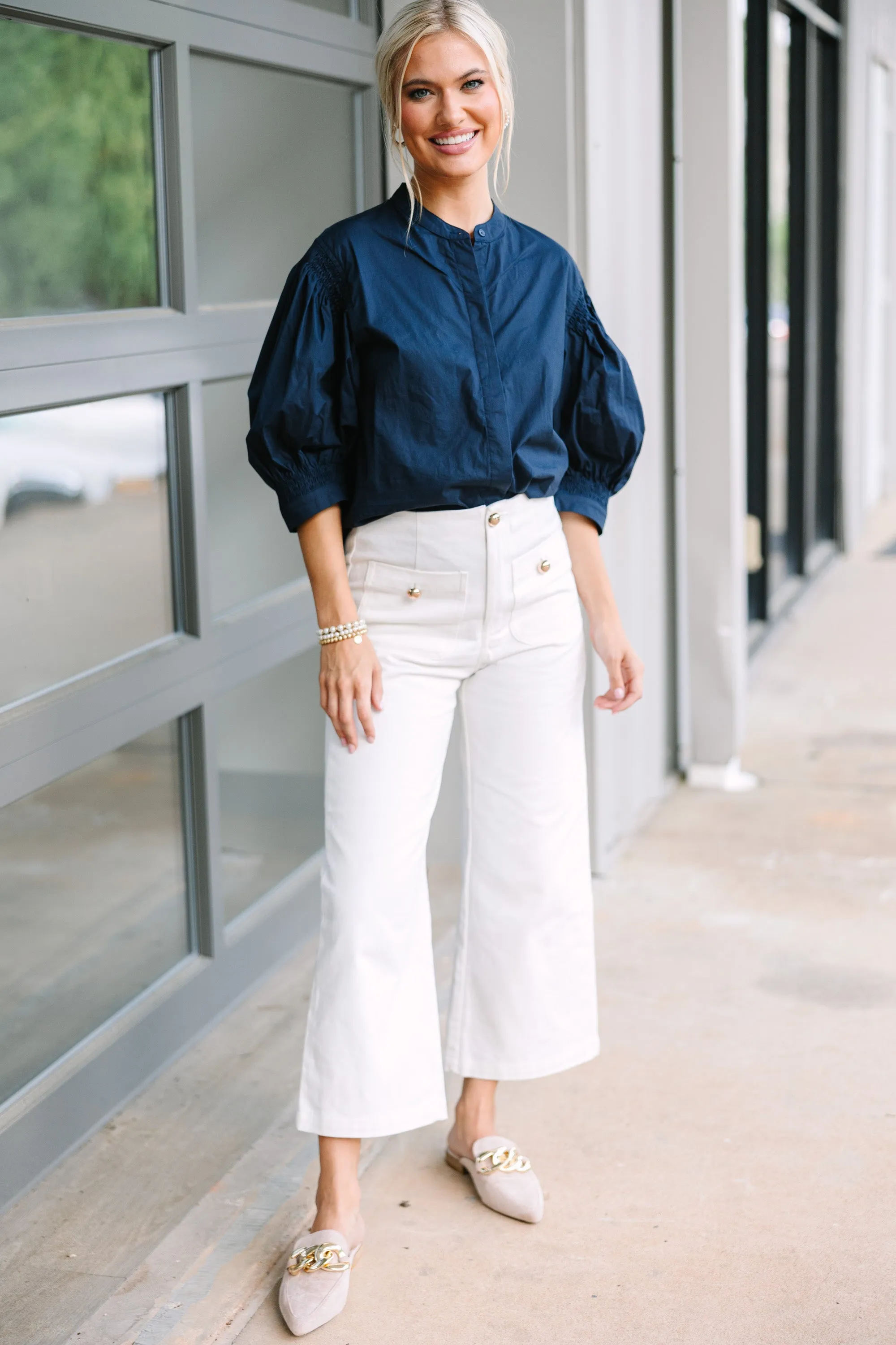 Pinch: All That You Love Navy Blue Cotton Blouse