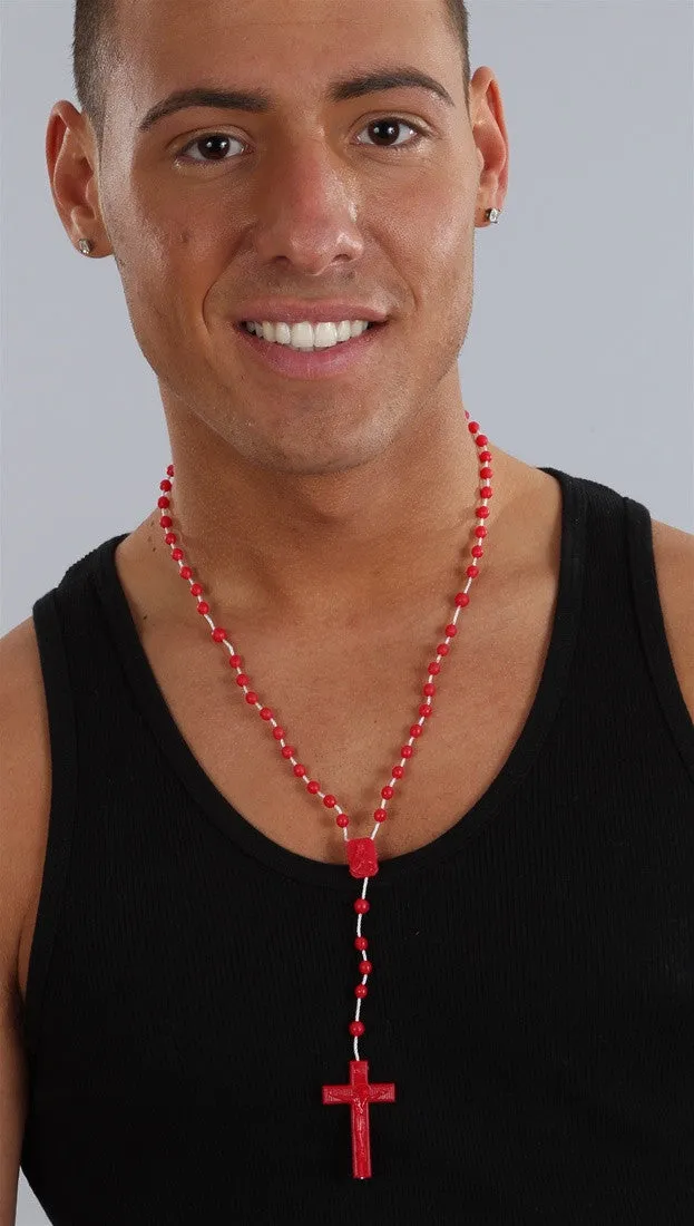 Plastic Rosary Bead Necklace in Red