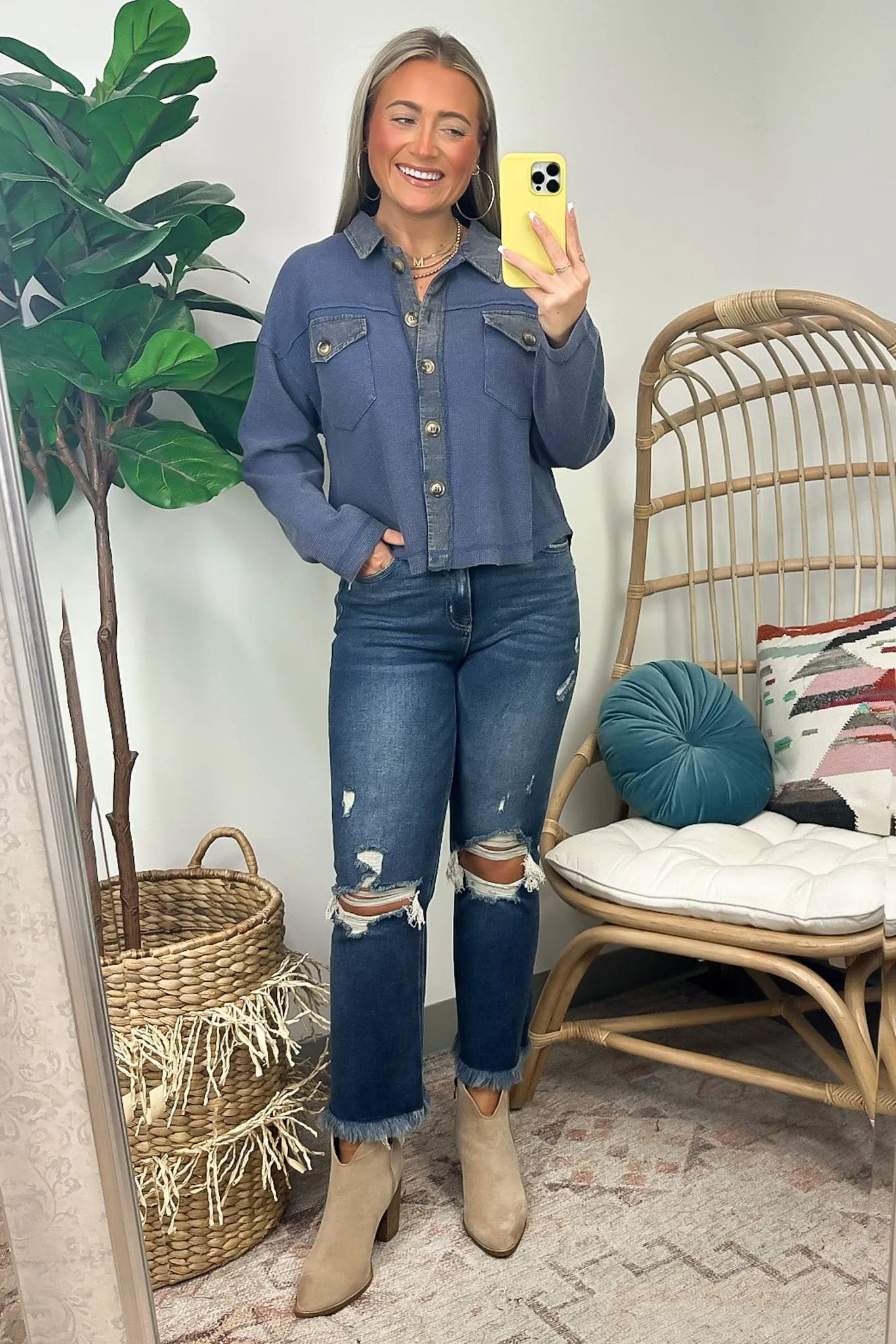 Rahele Contrast Waffle Knit Shacket - FINAL SALE