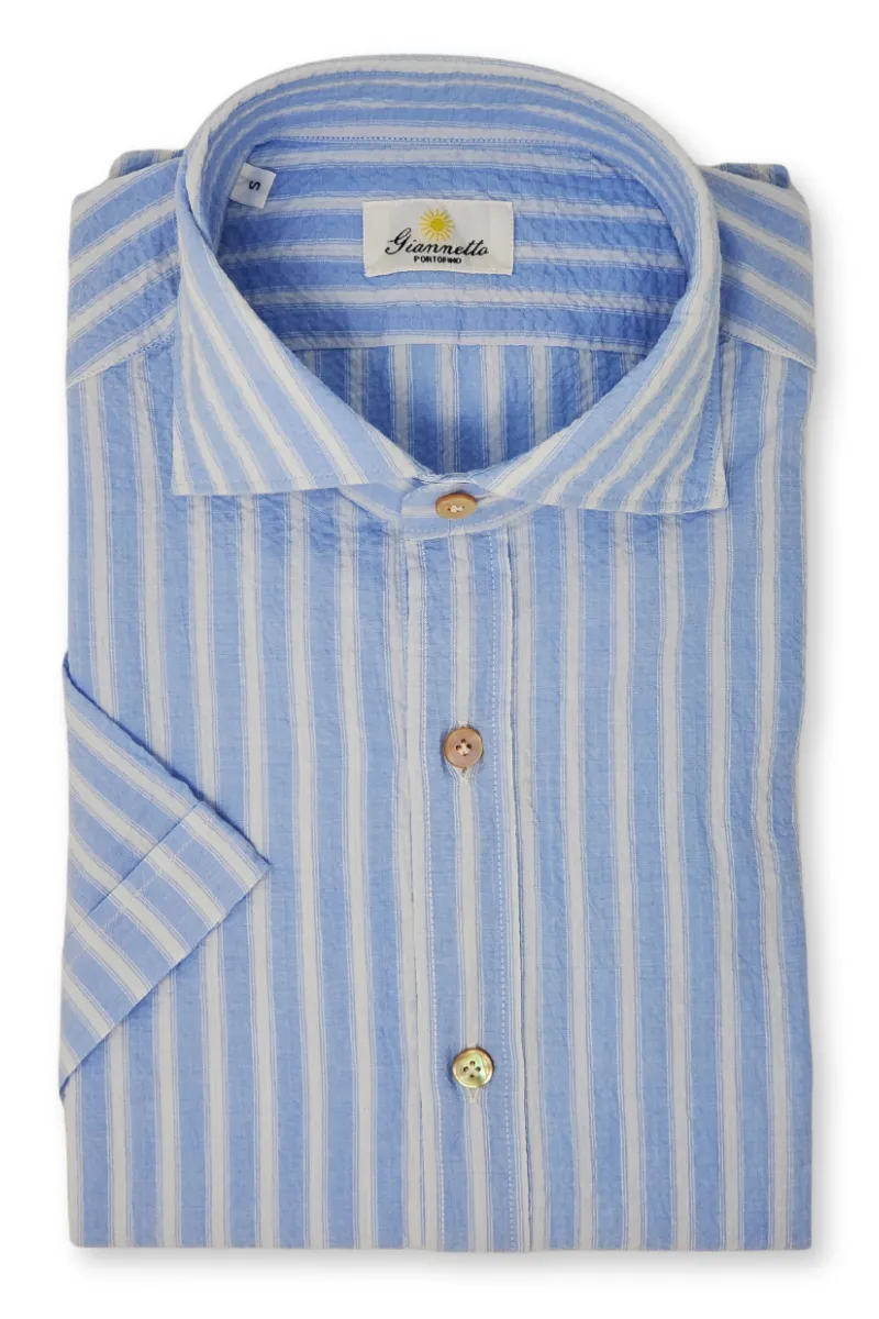 Short Sleeve Crinkle Seersucker Shirt