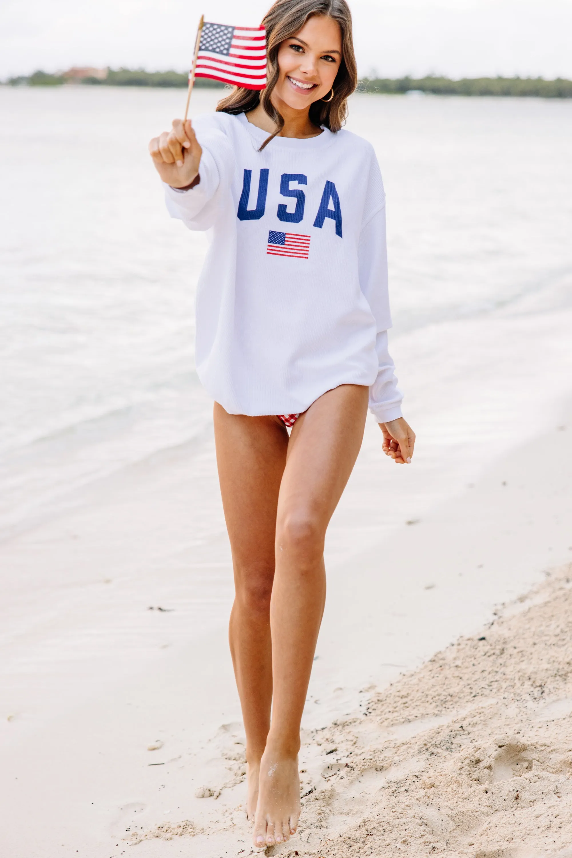 Simply Patriotic White Graphic Corded Sweatshirt