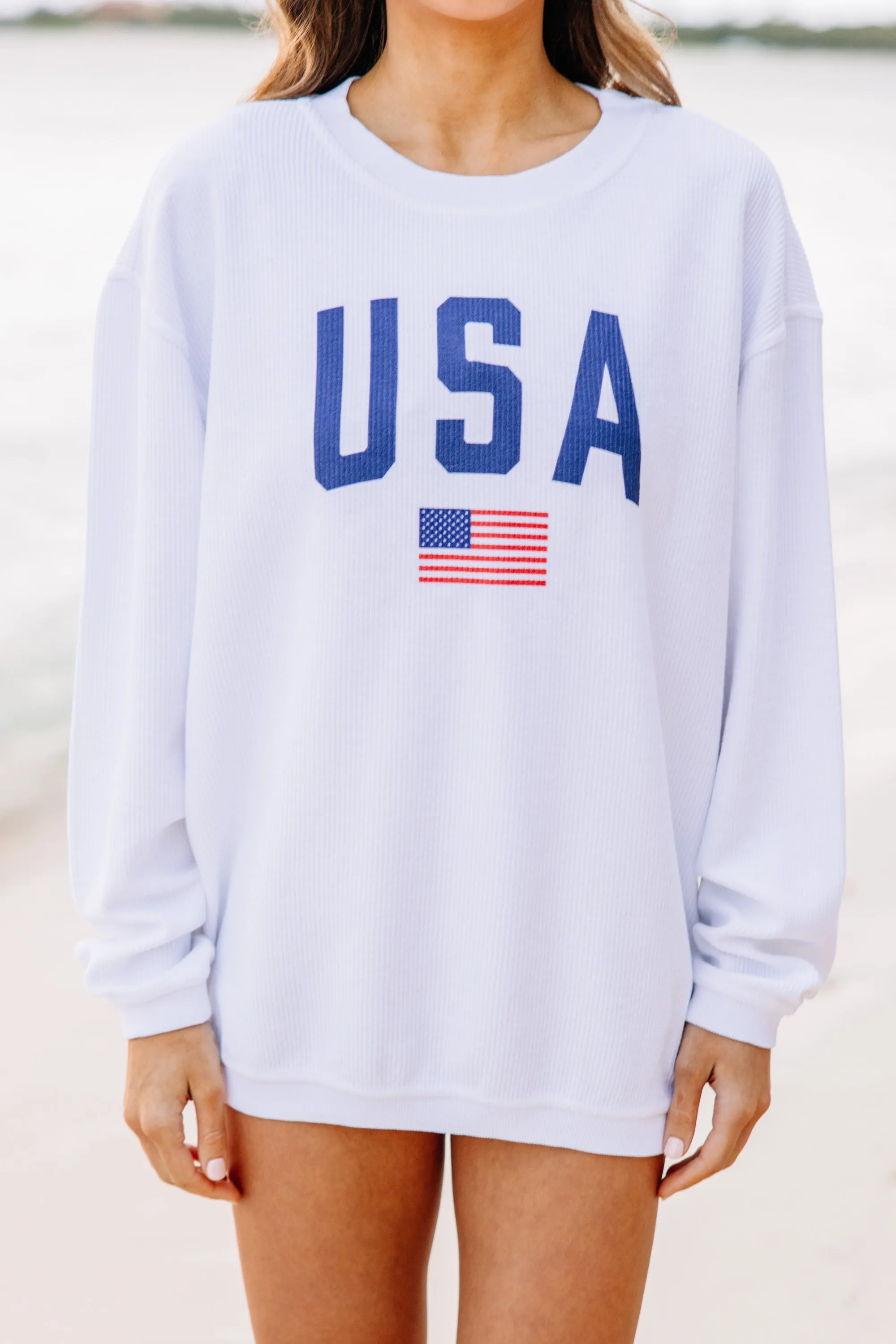 Simply Patriotic White Graphic Corded Sweatshirt