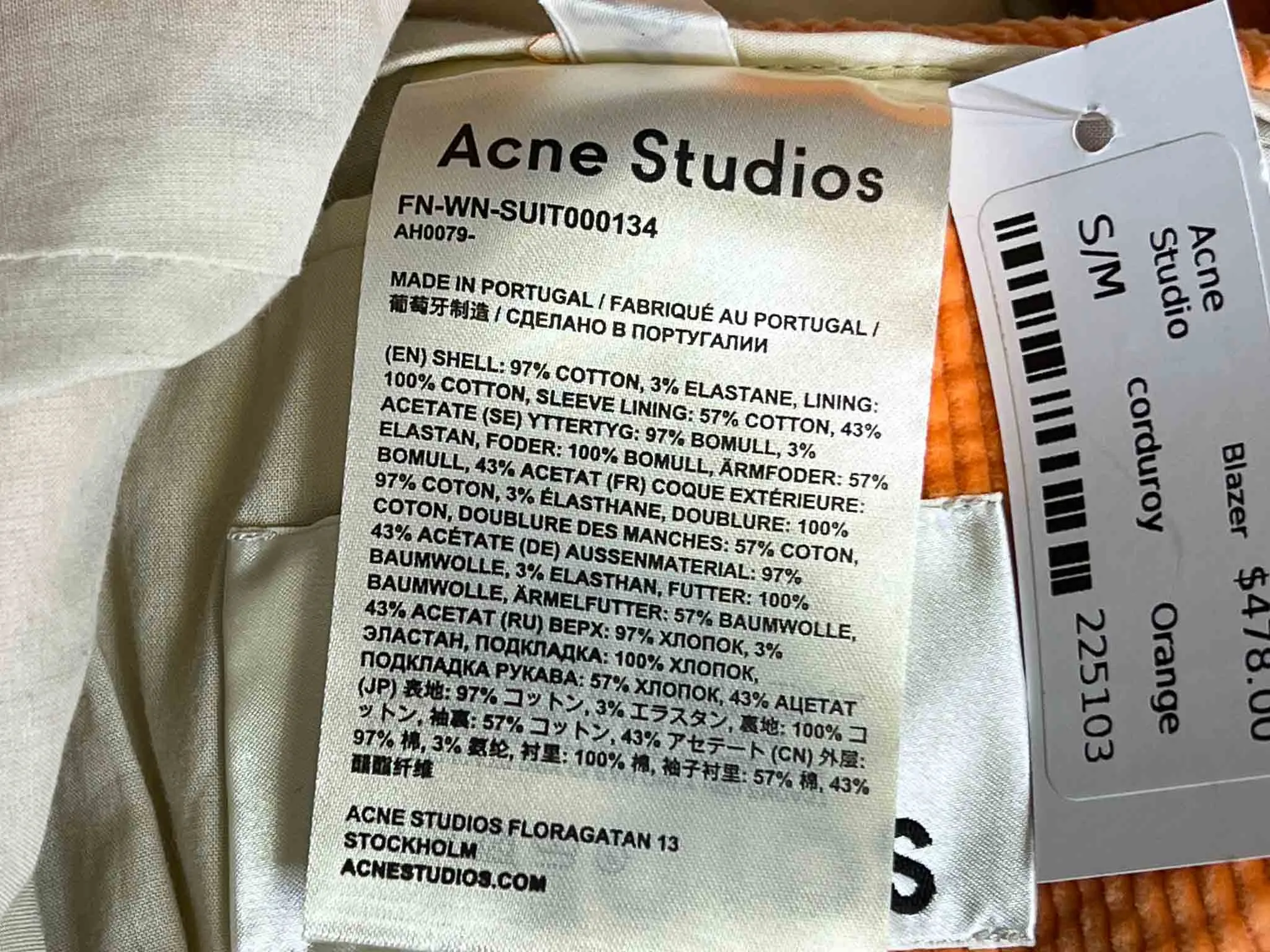 Size 36 (8) | Acne Studios Corduroy Suit Jacket