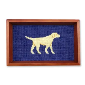 Smathers & Branson Yellow Lab Needlepoint Valet Tray - Classic Navy Chestnut Wood