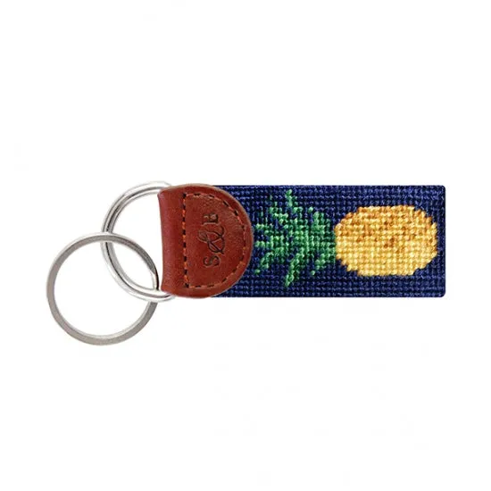 Smathers and Branson Pineapple Needlepoint Key Fob - Dark Navy