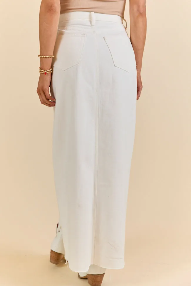 Soundwaves White Denim Midi Skirt
