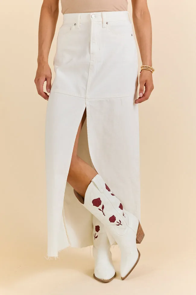 Soundwaves White Denim Midi Skirt