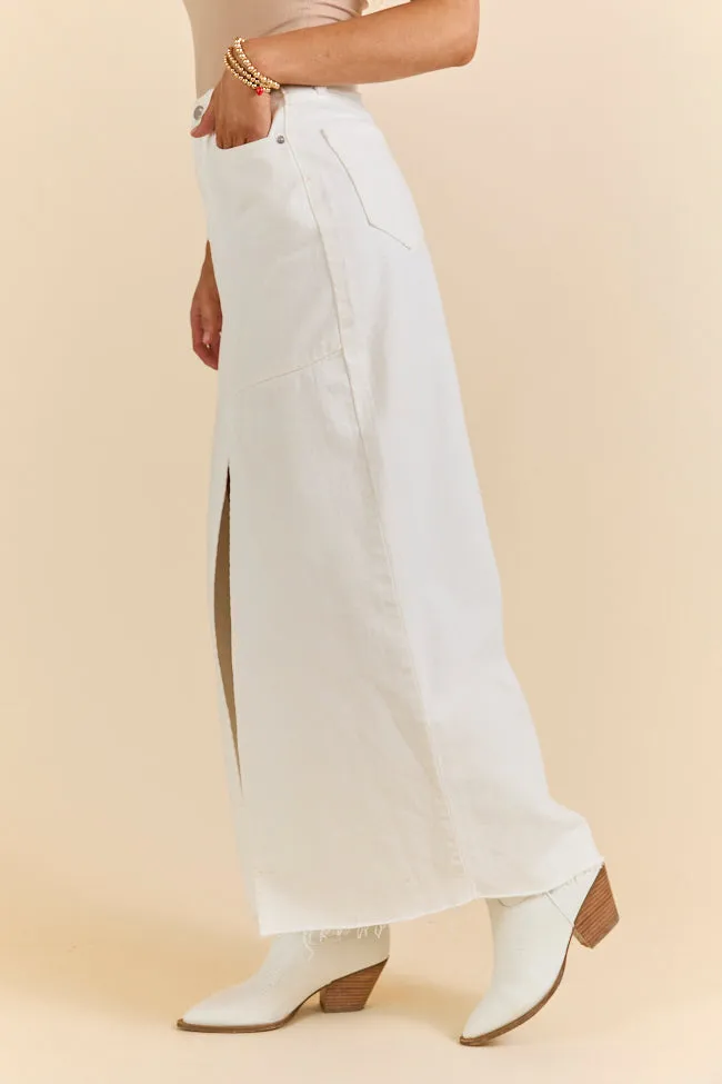 Soundwaves White Denim Midi Skirt