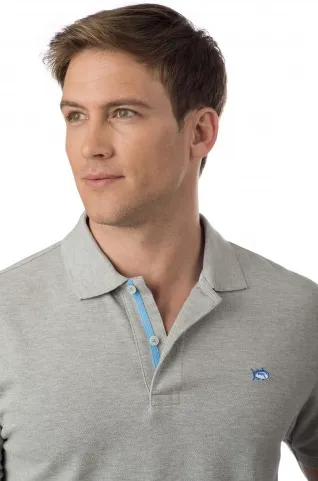 Southern Tide Grosgrain Ribbon Placket Heathered Skipjack Polo - Light Heather Grey