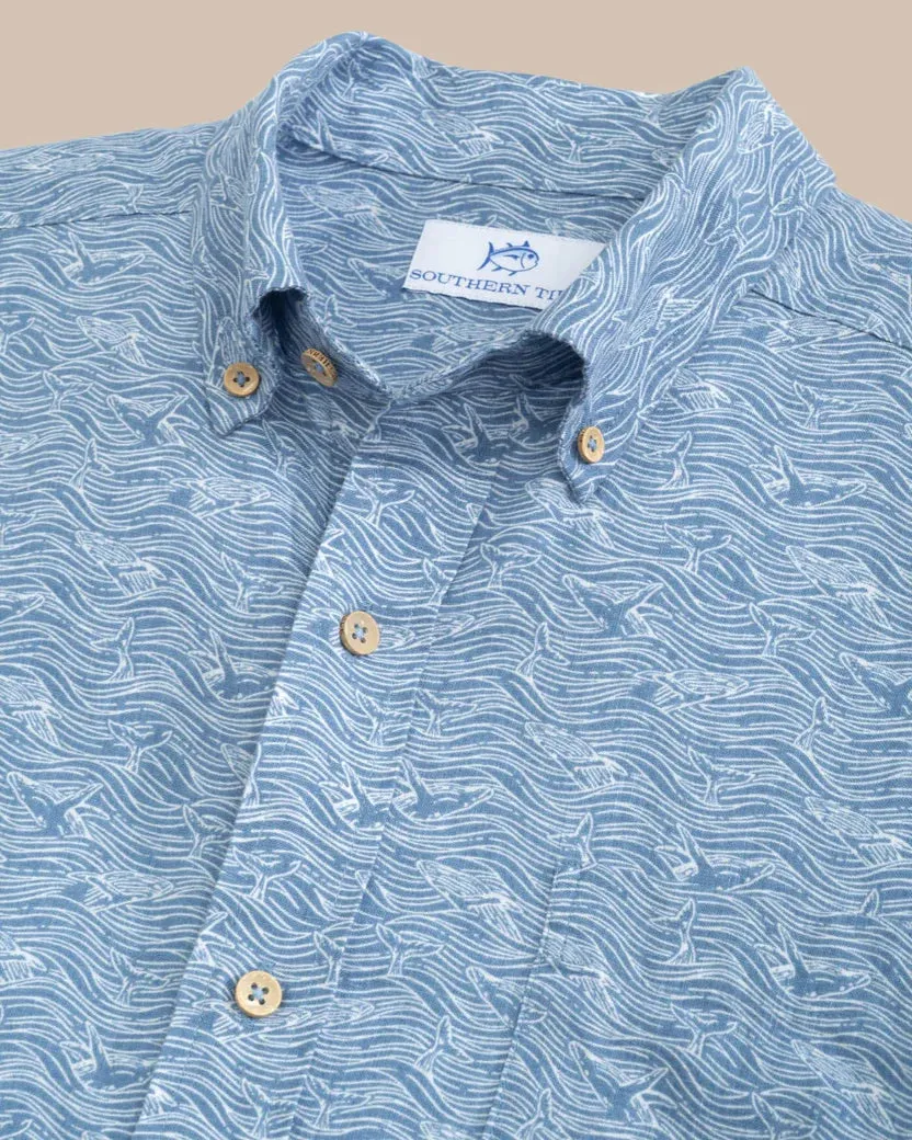 Southern Tide Men's Linen Rayon The Whaler Short Sleeve Sport Shirt - Coronet Blue