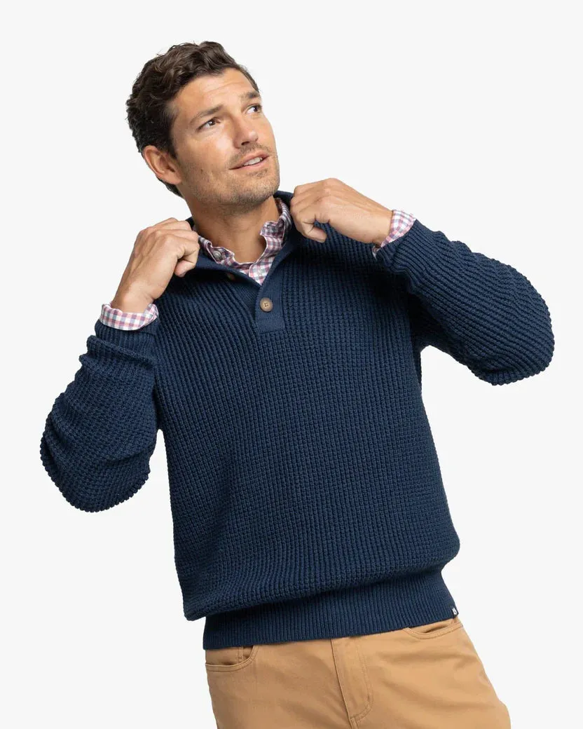 Southern Tide Men's Westmont Heather Jade Quarter Zip Button - Heather Dress Blue