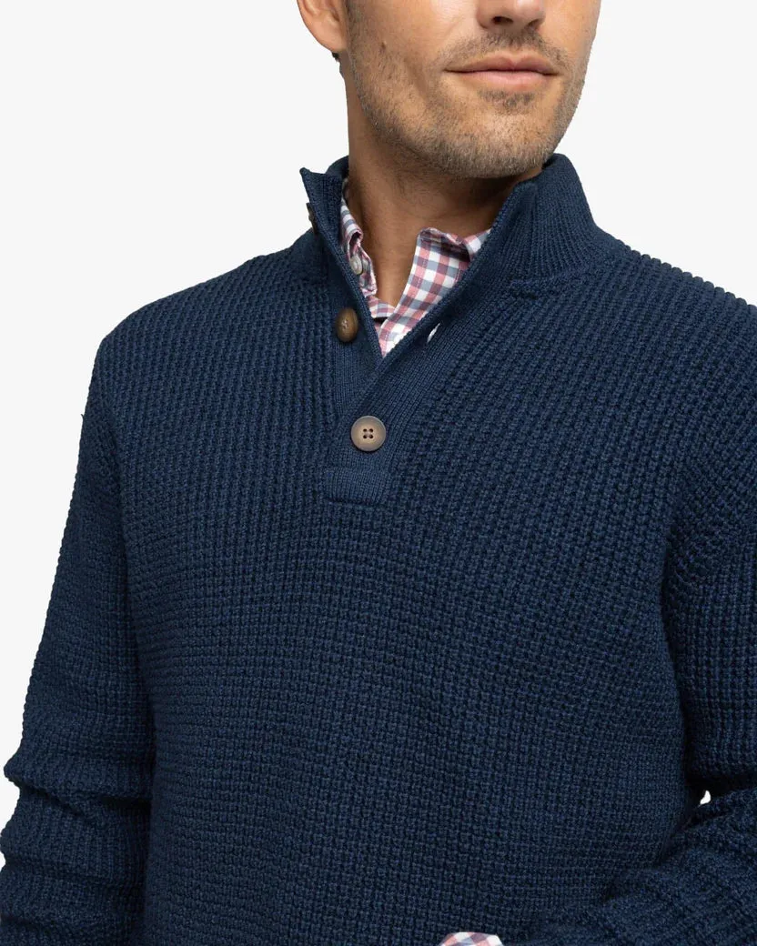 Southern Tide Men's Westmont Heather Jade Quarter Zip Button - Heather Dress Blue