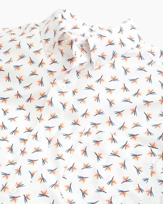Southern Tide Paradise Park Printed Intercoastal Short Sleeve Button Down - Classic White