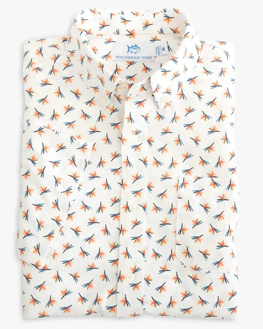 Southern Tide Paradise Park Printed Intercoastal Short Sleeve Button Down - Classic White