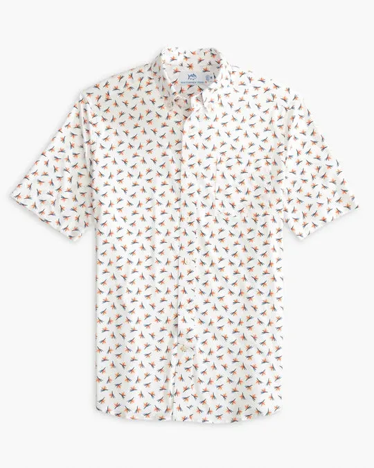 Southern Tide Paradise Park Printed Intercoastal Short Sleeve Button Down - Classic White
