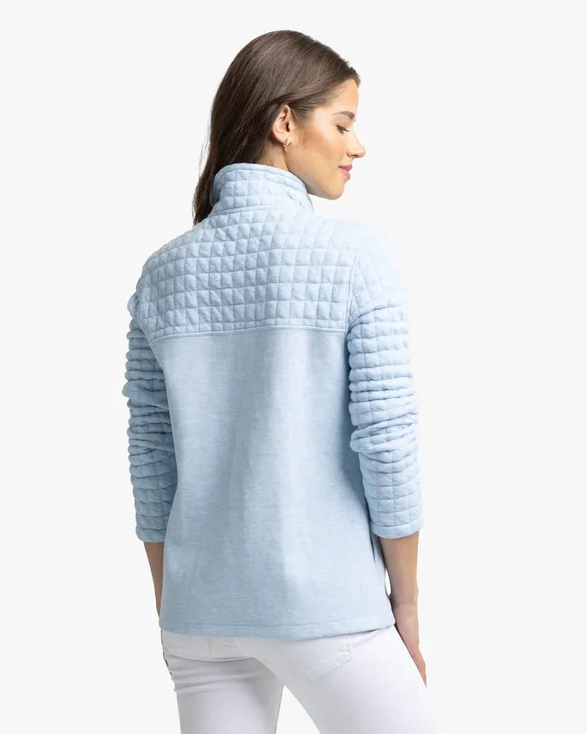 Southern Tide Women's Kelsea Quilted Heather Pullover - Heather Dream Blue