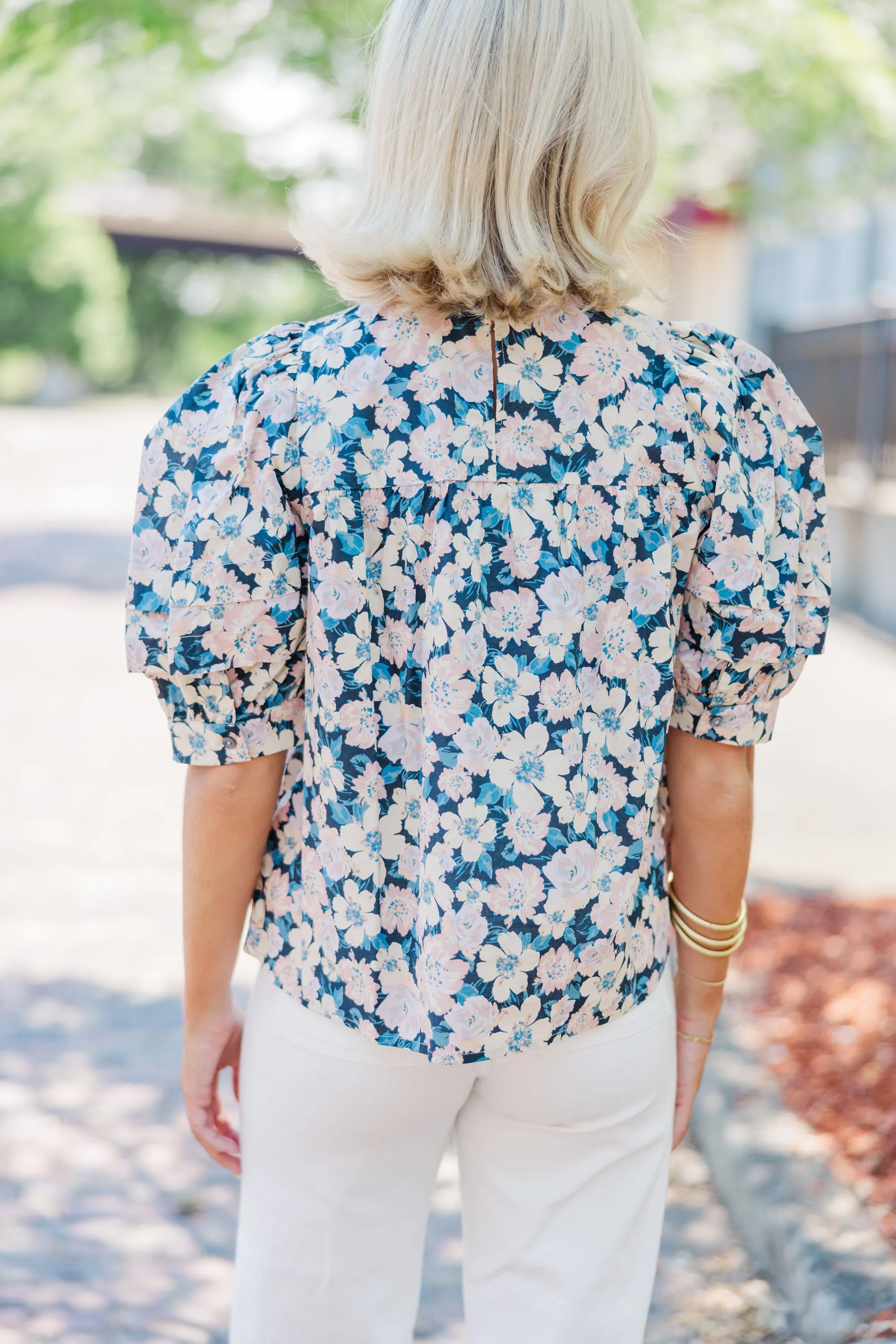 Start The Day Navy Blue Floral Blouse