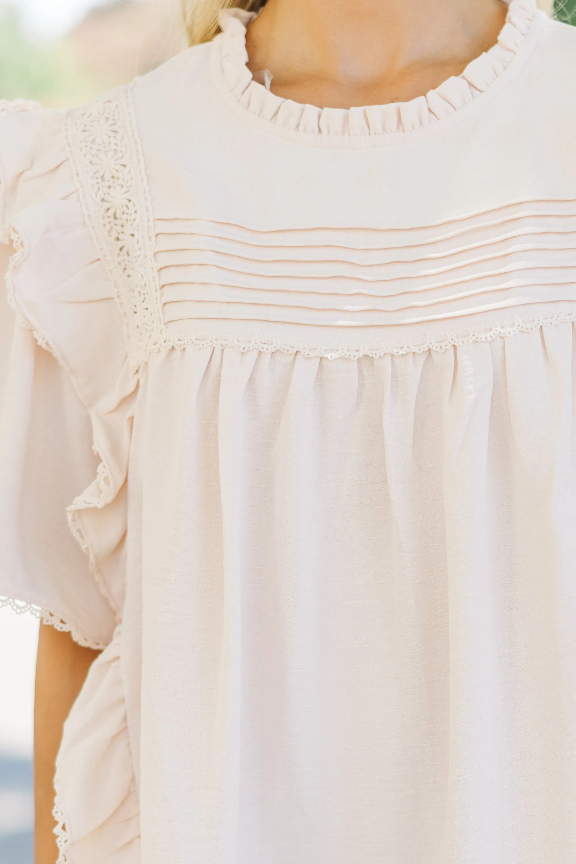 Step It Up Natural White Ruffled Blouse