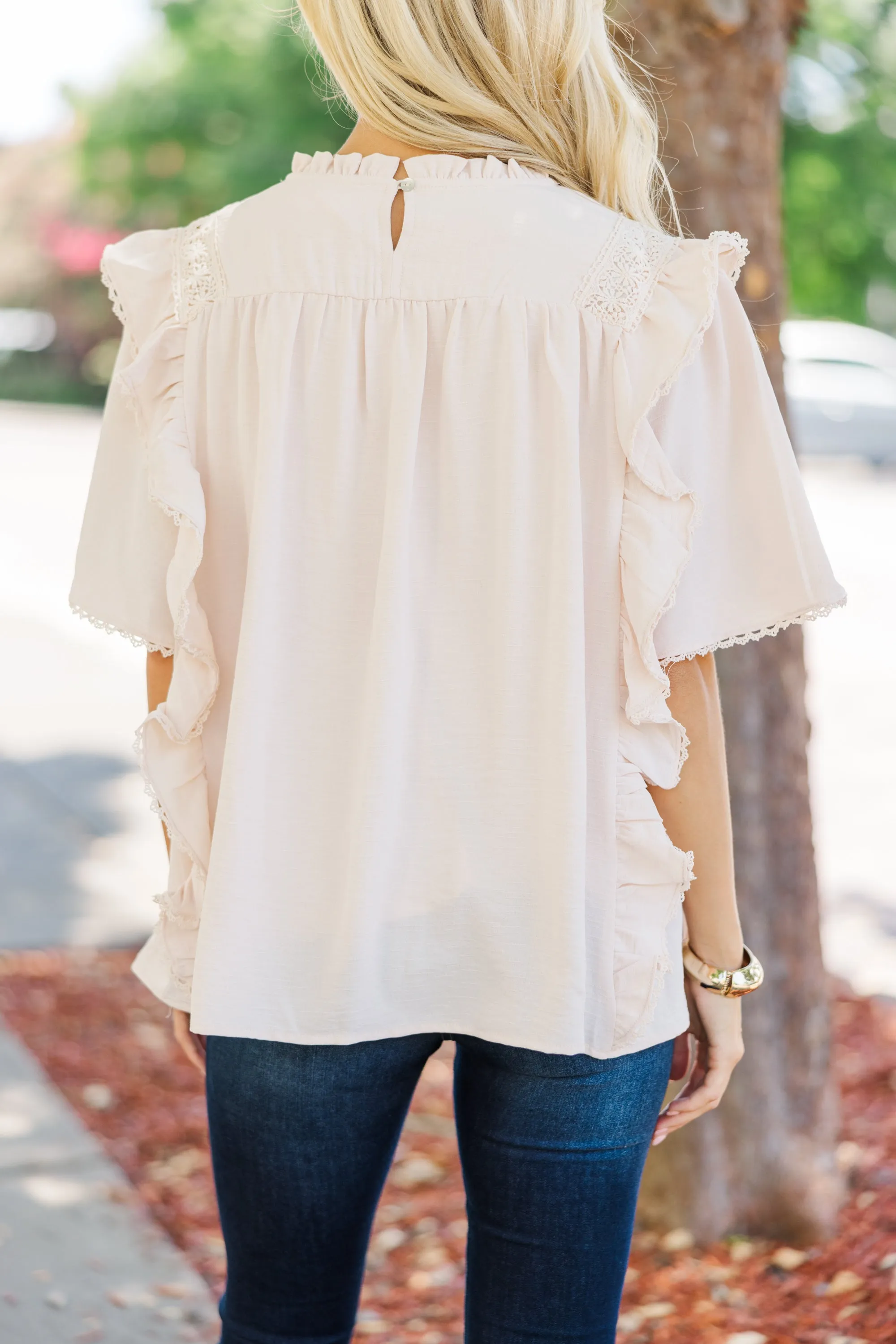Step It Up Natural White Ruffled Blouse