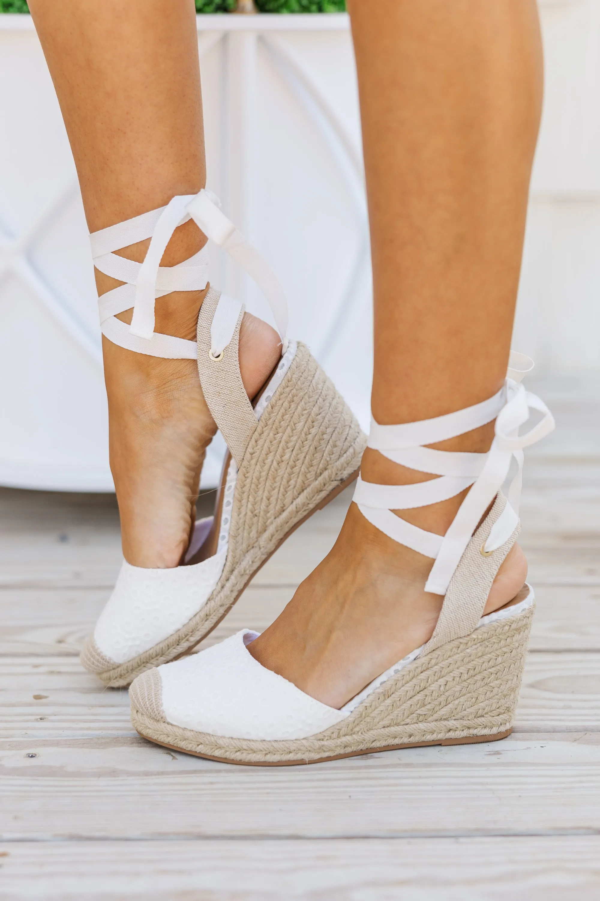 Sunny Days Ahead White Espadrille Wedges