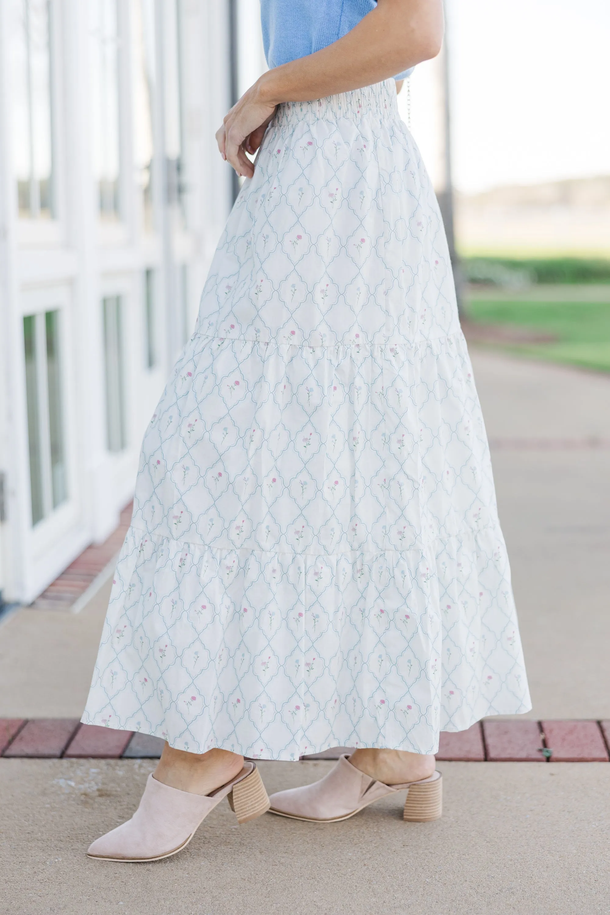 Wandering Way Cream Floral Medallion Midi Skirt